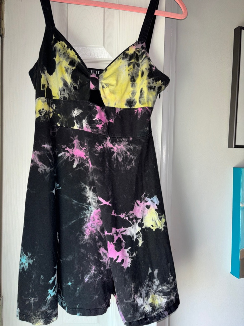Killstar Black Tie-Dye Dress with Yellow & Pink Accents